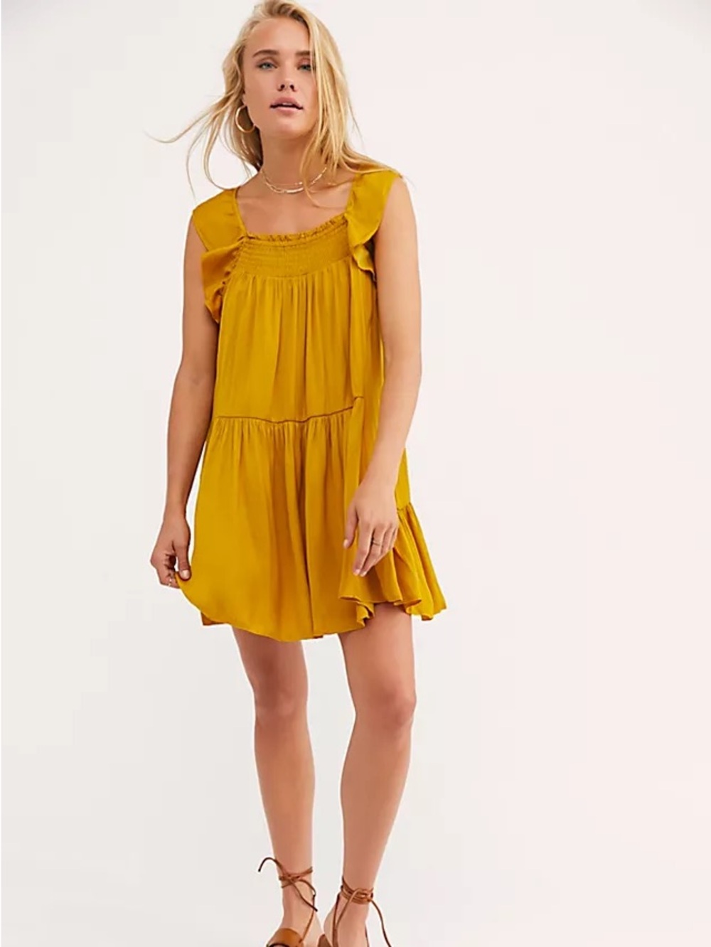 Free People Want Your Love Mini Dress Gold / Yellow
